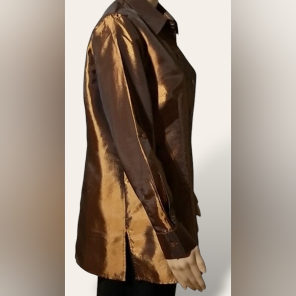 NWOT Lily Moss Shirt Button Down Festive Party / Sz P/M / Copper-coloured - Picture 8 of 16